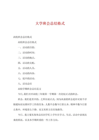 大学班会总结格式