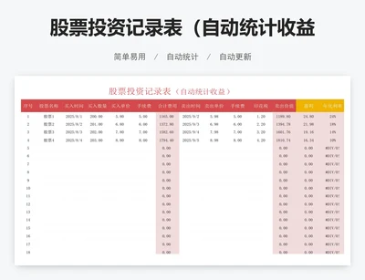 股票投资记录表（自动统计收益）