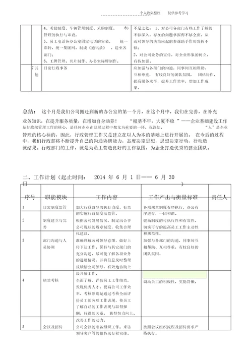 行政部月度工作总结--2014年5月(精选)