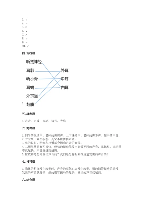 教科版 科学四年级上册第一单元声音测试卷含答案（研优卷）.docx