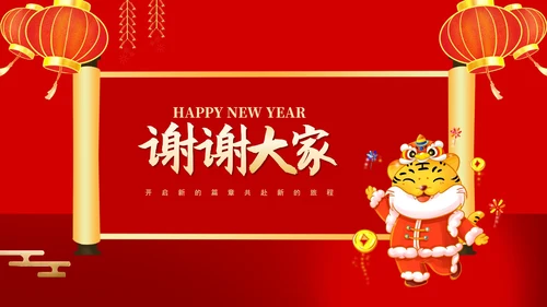 红色中国风卡通虎年大吉节日PPT模板