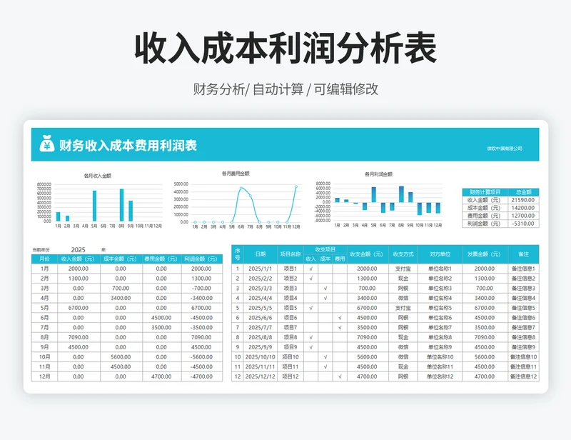 收入成本利润分析表