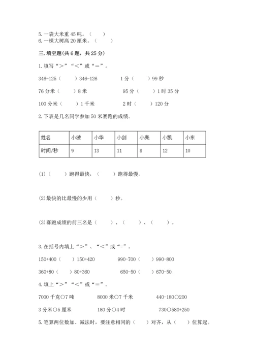 小学三年级上册数学期中测试卷精品【模拟题】.docx