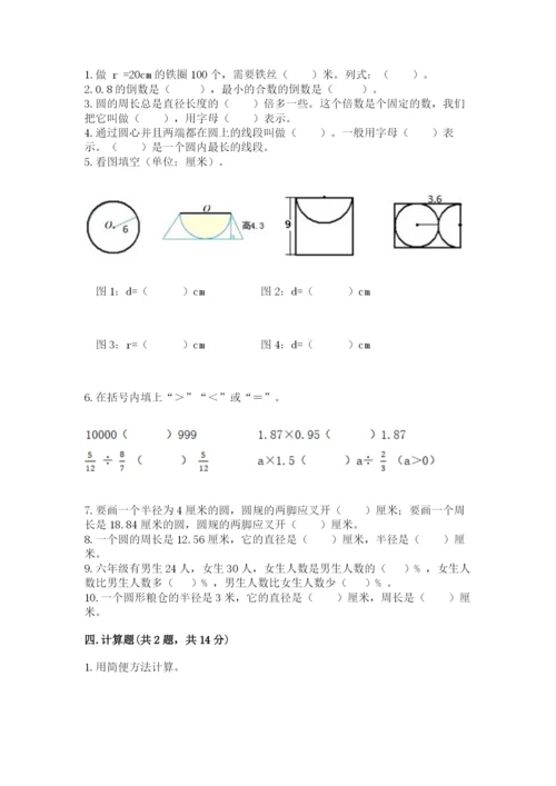 人教版六年级上册数学期末测试卷附答案（b卷）.docx
