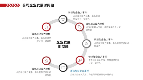 红色企业公司发展历程大事记时间轴PPT图表