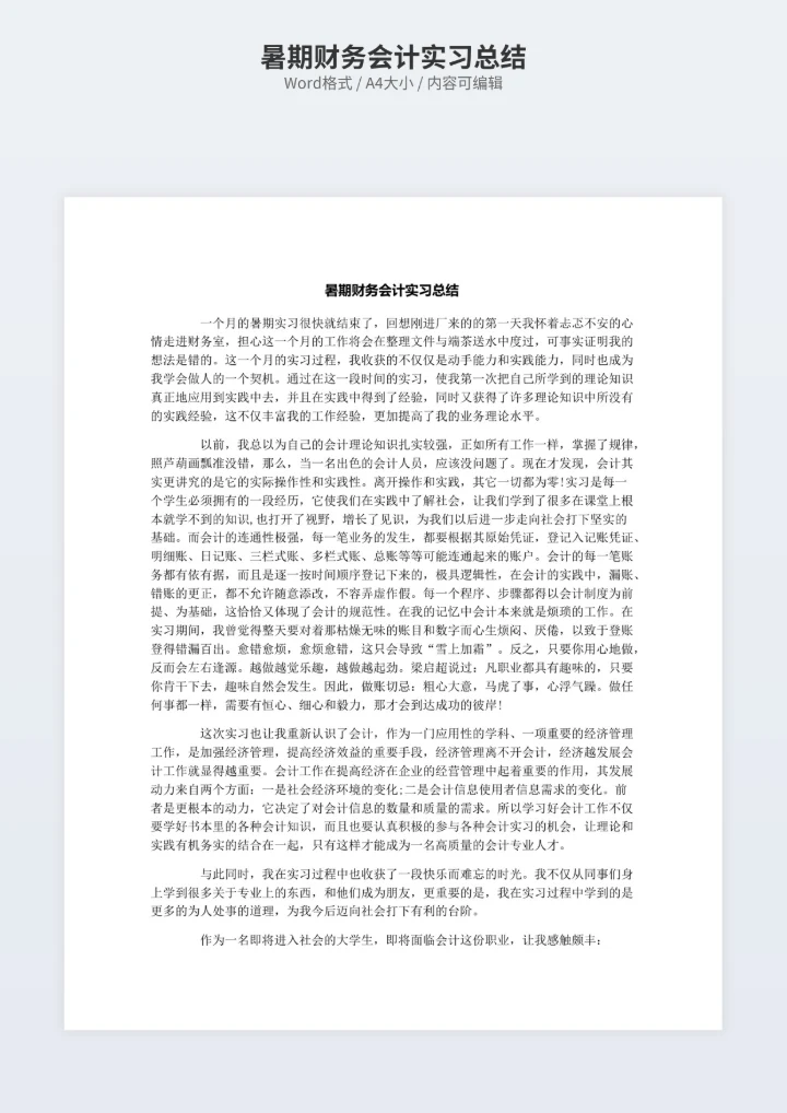 暑期财务会计实习总结