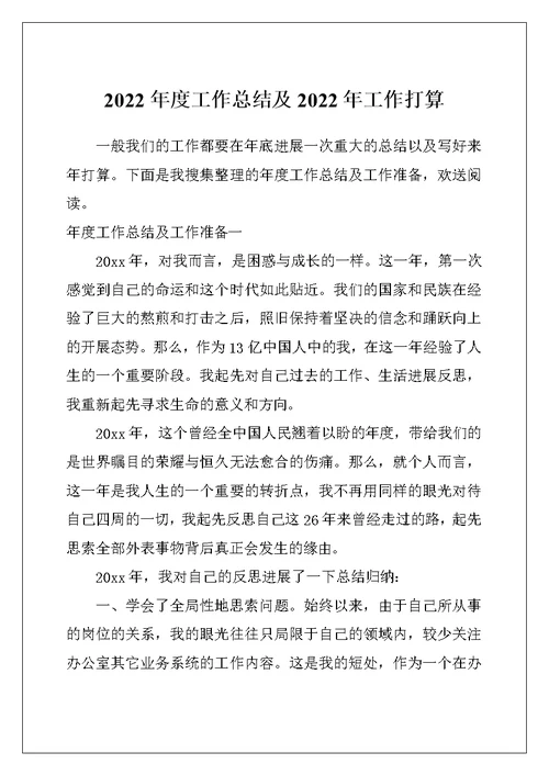 2022年度工作总结及2022年工作打算
