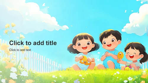 蓝色插画风小学生开学新生班会PPT主题
