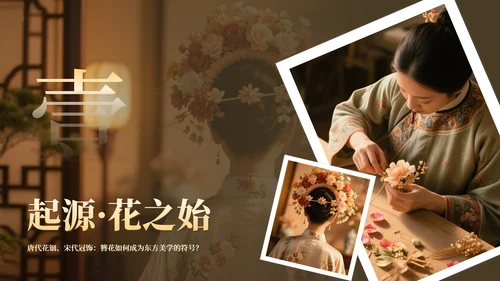 黄色中国风传统文化簪花介绍主题教育PPT模板
