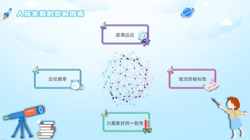人际关系主题班会边界感卡通插画新学期开学心理