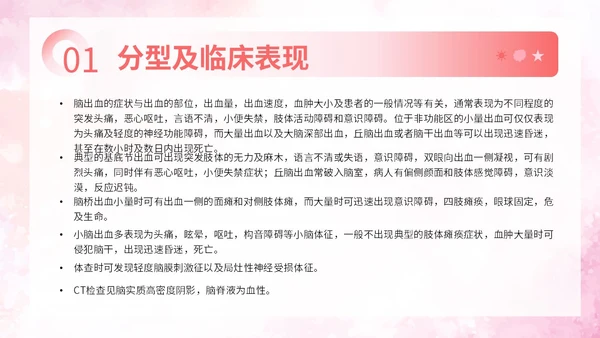粉色扁平插画脑出血病人的护理查房简约培训PPT脑出血护理查房