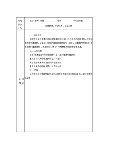 创建健康促进学校会议记录