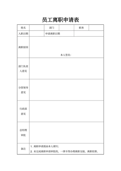 员工离职申请表