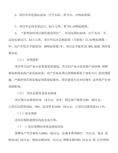 新型染料项目投资分析计划书范文