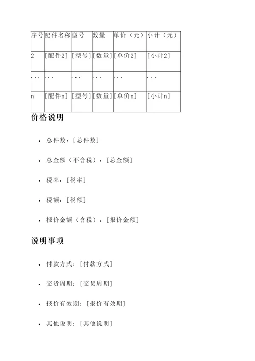 快拆配件报价单