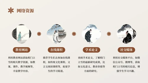 棕色中国风程门立雪语文课件PPT模板