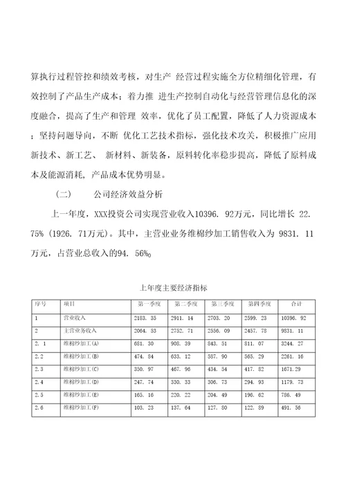 维棉纱加工项目创业计划书参考模板