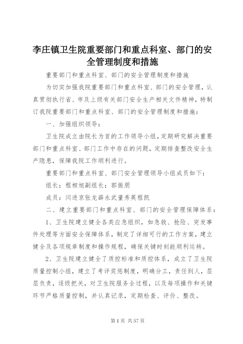 李庄镇卫生院重要部门和重点科室、部门的安全管理制度和措施.docx