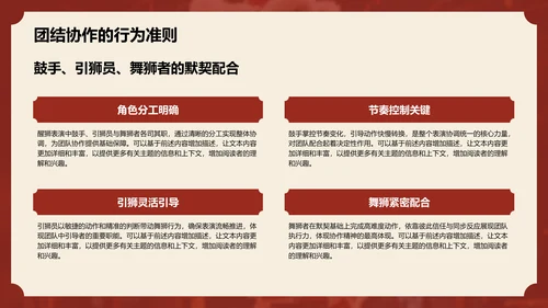红色复古风醒狮精神与团队协作启示PPT模板