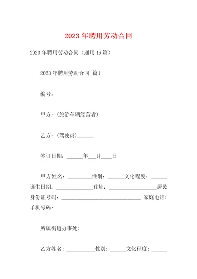 2023年聘用劳动合同