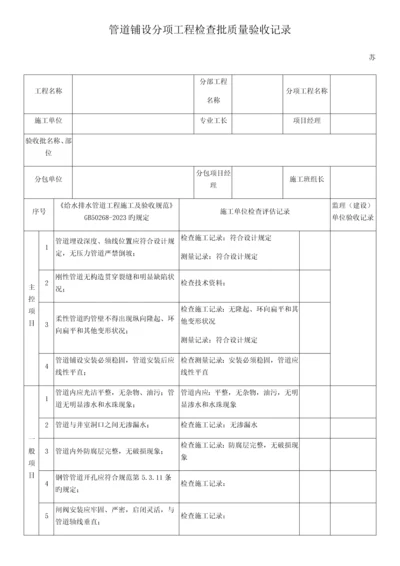 管道铺设分项工程检验批质量验收记录.docx