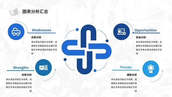 蓝色简约SWOT风险管理分析图表汇报PPT模板