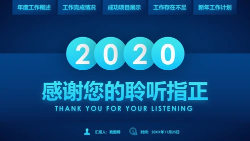 蓝色科技2020年终总结新年计划述职报告PPT