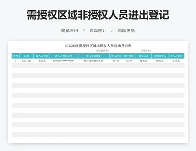 需授权区域非授权人员进出登记表