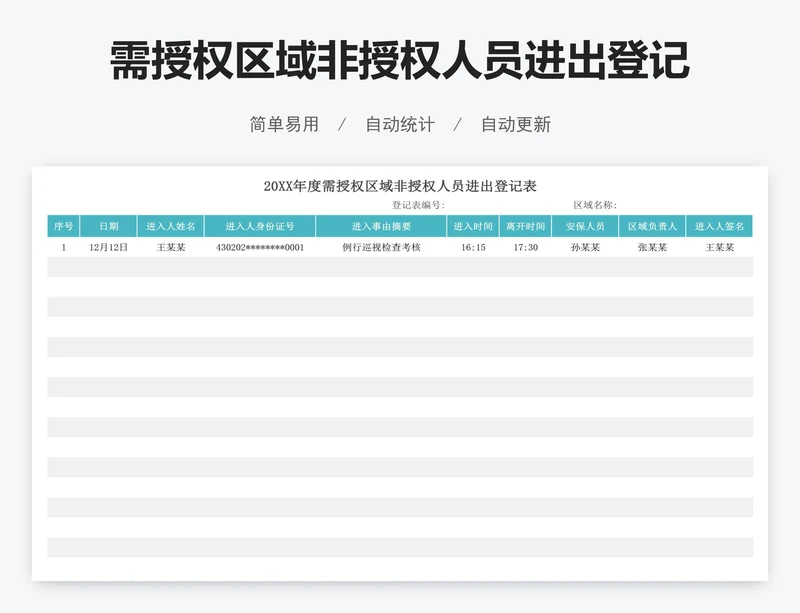 需授权区域非授权人员进出登记表