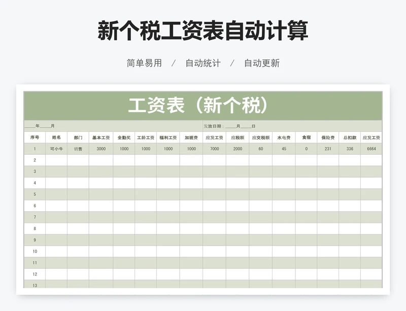 新个税工资表自动计算
