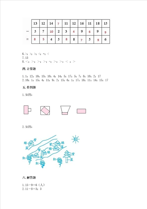 小学一年级下册数学期中测试卷含答案新