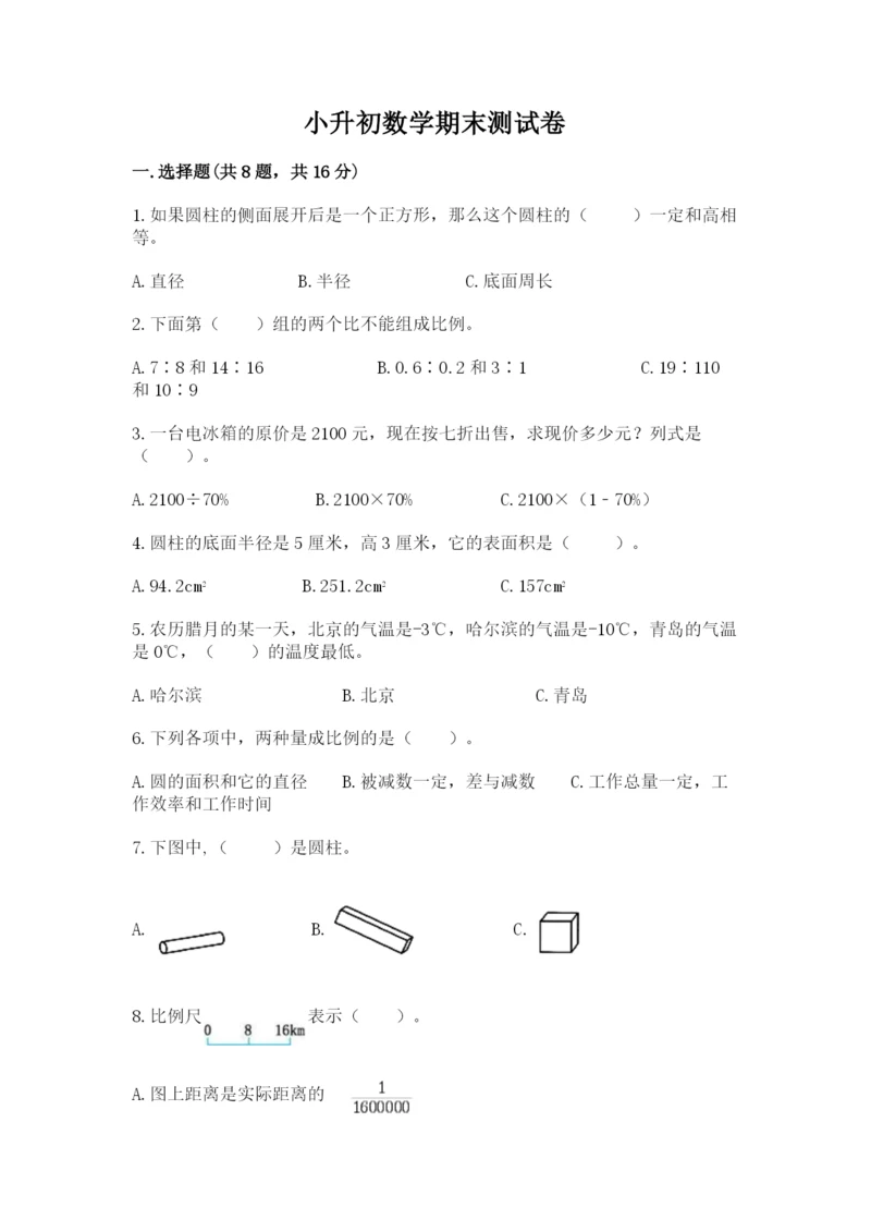 小升初数学期末测试卷【轻巧夺冠】.docx