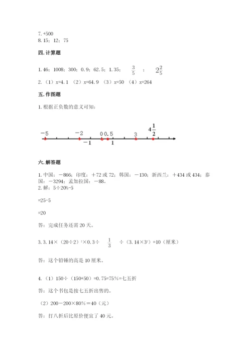 洛阳市宜阳县六年级下册数学期末测试卷参考答案.docx