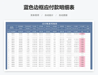 蓝色边框应付款明细表
