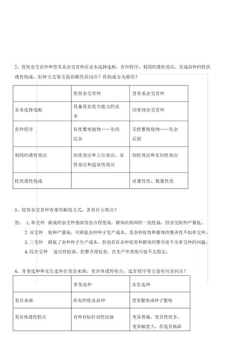 园艺植物育种学复习题及答案