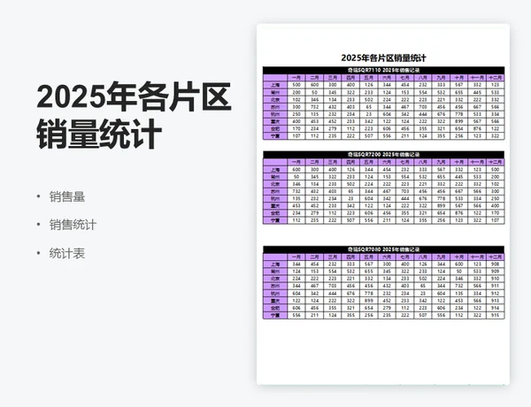 2025年各片区销量统计