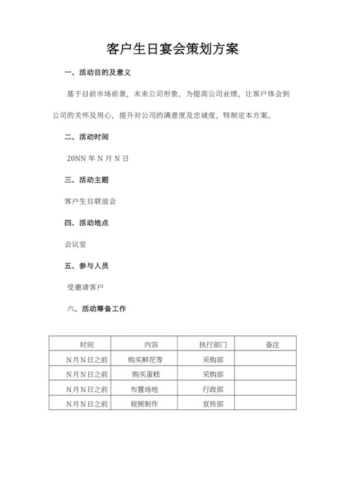 客户生日宴会策划方案word模板
