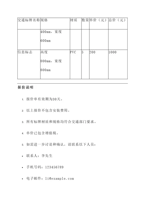 克州公路交通标牌报价单