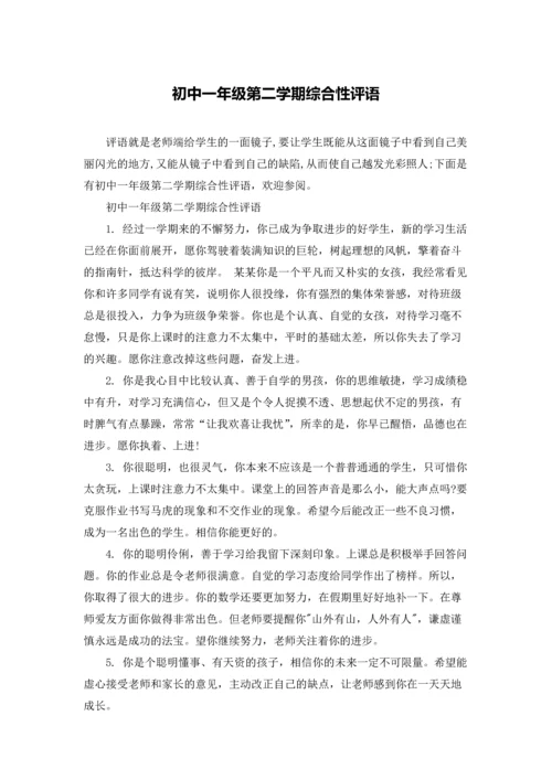 初中一年级第二学期综合性评语.docx