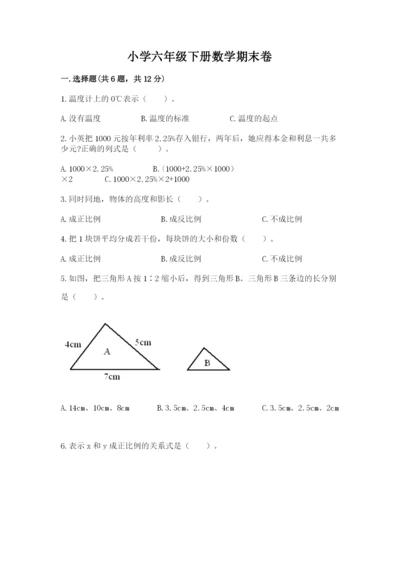小学六年级下册数学期末卷及完整答案【精选题】.docx
