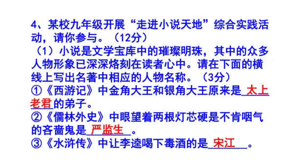 九上语文综合性学习《走进小说天地》梯度训练1课件