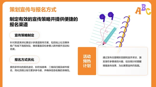 橙色插画英语演讲比赛流程设计PPT模板