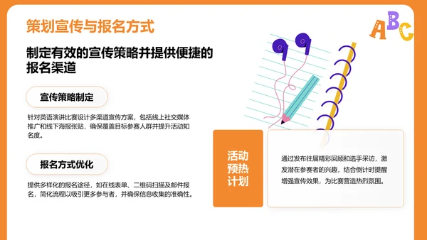 橙色插画英语演讲比赛流程设计PPT模板