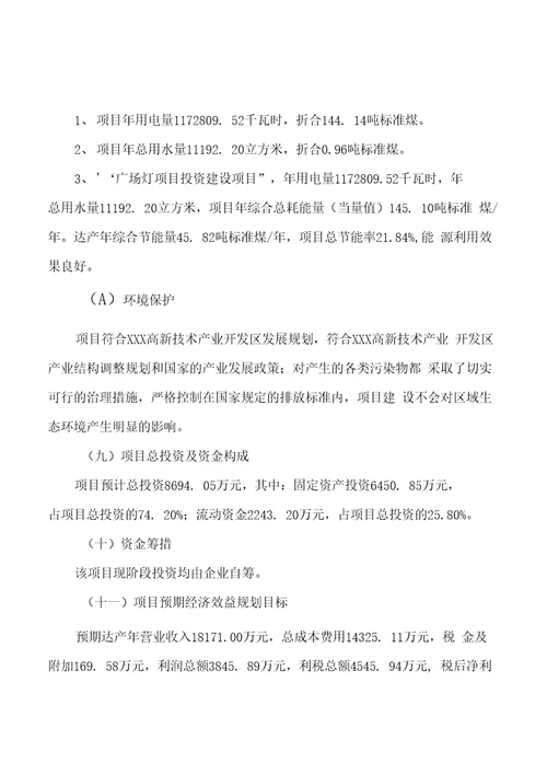 广场灯项目可行性分析与投资计划