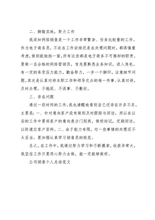 公司销售个人总结范文(共4页)