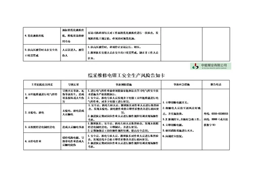 综采队各岗位安全生产风险告知卡