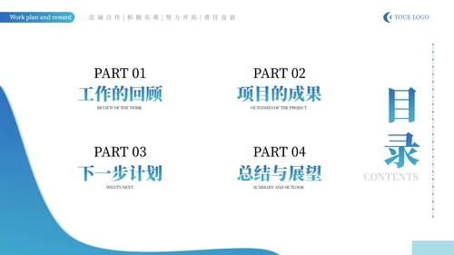 蓝色商务企业述职报告通用PPT模板