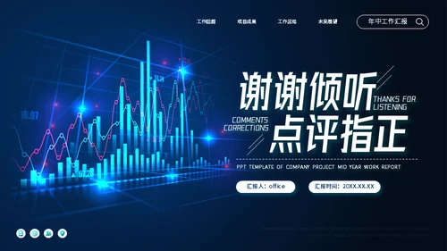 金融经济投资K线图项目年中工作汇报通用PPT模板