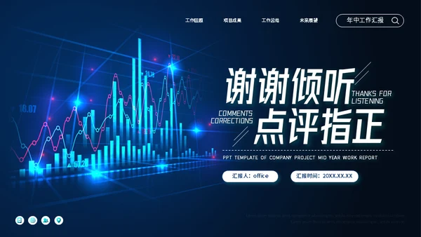 金融经济投资K线图项目年中工作汇报通用PPT模板