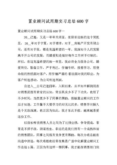 置业顾问试用期实习总结600字